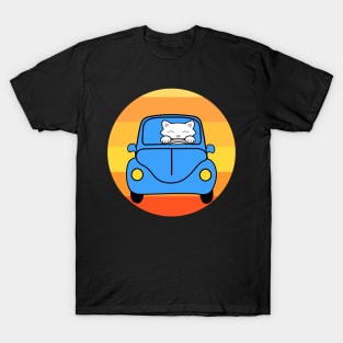 Cat driving a blue car T-Shirt